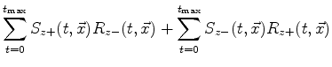 $\displaystyle + \sum_{t=0}^{t_{\text{max}}} S_{z+}(t,\vec{x}) R_{z+}(t,\vec{x}) + \sum_{t=0}^{t_{\text{max}}} S_{z-}(t,\vec{x}) R_{z-}(t,\vec{x})$
