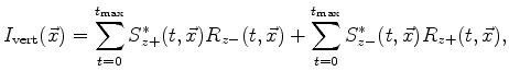$\displaystyle I_{\text{horiz}}(\vec{x}) = \sum_{t=0}^{t_{\text{max}}} S^*_{x+}(...
...t,\vec{x}) + \sum_{t=0}^{t_{\text{max}}} S^*_{x-}(t,\vec{x}) R_{x+}(t,\vec{x}),$