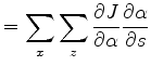$\displaystyle = \sum_{x} \sum_{z} \{ \int dz_w A(z_w;z,x,s_0)B(z_w;z,x,s_0) \} \frac{\partial{\alpha}}{\partial{s}}.$