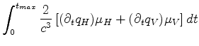 $\displaystyle \int_{0} ^{t_{max}} \frac{2}{c^3} \left[ (\partial_t q_H) \mu_{H} + (\partial_t q_V) \mu_{V} \right] d t$