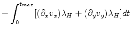 $\displaystyle -\int_{0} ^{t_{max}} [( \partial_x v_x) \lambda_{H} + (\partial_y v_y ) \lambda_{H}] d t$