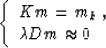 \begin{displaymath}
\left\{\begin{array}
{l}
K m = m_k\;, \\ \lambda D m \approx 0\end{array}\right.\end{displaymath}