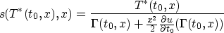 \begin{displaymath}
s(T^*(t_0,x),x)=
\frac{T^*(t_0,x)}{\Gamma(t_0,x)+\frac{x^2}{2}
\frac{\partial u}{\partial t_0}(\Gamma(t_0,x))}\end{displaymath}