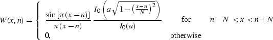 \begin{displaymath}
 W (x, n) = \left\{\begin{array}
{lcr} \displaystyle
 \frac{...
 ...n - N < x < n + N \\  0, & \mbox{otherwise} &\end{array}\right.\end{displaymath}