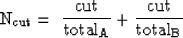 \begin{displaymath}
{\rm N_{cut} =\ {cut\over total_A } + {cut\over total_B} }\end{displaymath}