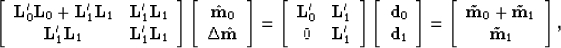 \begin{displaymath}
\left [ \begin{array}
{cc} {\bf L}'_{0} {\bf L}_{0}+{\bf L}'...
 ...\tilde {\bf m}_{1} \\  \tilde {\bf m}_{1} \end{array} \right ],\end{displaymath}