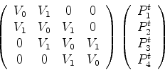 \begin{displaymath}\left(
\begin{array}{ccccc}
W_0 & W_1 & 0 & 0 \\
W_1 & W_0 &...
...1 \\
P^{t-1}_2 \\
P^{t-1}_3 \\
P^{t-1}_4
\end{array}\right).\end{displaymath}