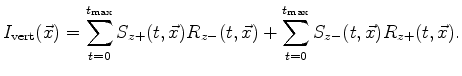 $\displaystyle I_{\text{horiz}}(\vec{x}) = \sum_{t=0}^{t_{\text{max}}} S_{x+}(t,...
...}(t,\vec{x}) + \sum_{t=0}^{t_{\text{max}}} S_{x-}(t,\vec{x}) R_{x+}(t,\vec{x}).$