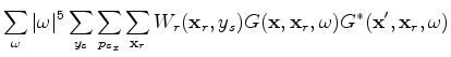 $\displaystyle \sum_{x_s} W_s(x_s ,y_s) f_s (\omega) G ({\bf x} ,x_s ,y_s,\omega) {\rm e}^{ i\omega p_{s_x} x_s }$