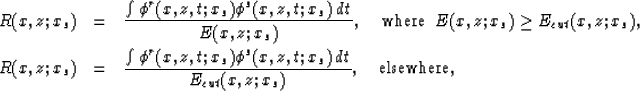 \begin{eqnarray}
R(x,z;x_s) & = & {\int \phi^r(x,z,t;x_s) \phi^s(x,z,t;x_s) \; d...
 ...,t;x_s) \, dt 
\over E_{cut}(x,z;x_s)}, \;\;\;\;
\mbox{elsewhere,}\end{eqnarray}