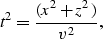 \begin{displaymath}
t^2 = {( x^2 + z^2 ) \over v^2} ,\end{displaymath}