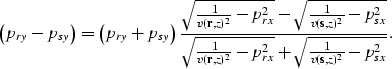 \begin{displaymath}
\left(p_{ry}- p_{sy}\right) = \left(p_{ry}+ p_{sy}\right)
\f...
 ...^2} - p_{rx}^2 }+ \sqrt{\frac{1}{v({\bf s},z)^2} - p_{sx}^2 }}.\end{displaymath}