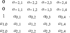 \begin{displaymath}
\begin{array}
{ccccc}
 0 & a_{-2,1} & a_{-2,2} & a_{-2,3} & ...
 ... a_{2,0} & a_{2,1} & a_{2,2} & a_{2,3} & a_{2,4} 
 \end{array}.\end{displaymath}