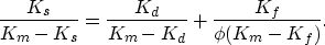 \begin{displaymath}
\frac{K_{s}}{ K_{m} - K_{s} } = 
\frac{K_{d}}{ K_{m} - K_{d} } +
\frac{K_{f}}{\phi (K_{m} - K_{f})}.\end{displaymath}