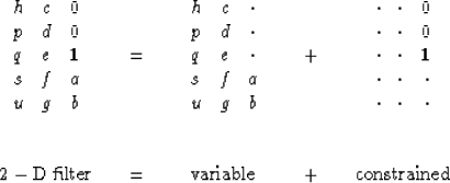 \begin{displaymath}
\begin{array}
{ccccc}
 \begin{array}
{ccc}
 h & c & 0 \\  p ...
 ...&
 {\rm variable}
 &\quad +\quad&
 {\rm constrained}\end{array}\end{displaymath}