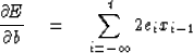 \begin{displaymath}
{\partial \!E \over \partial b}
\eq \sum^t_{i = -\infty} 2e_{i}x_{i-1}\end{displaymath}