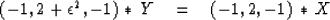 \begin{displaymath}
(-1, 2+\epsilon^2, -1)
\ {\tt \ast} \
Y \eq
(-1, 2, -1)
\ {\tt \ast} \
X\end{displaymath}