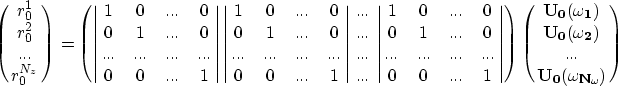 \begin{eqnarray}
\left( \matrix{
\i_0^{1} \cr \i_0^{2} \cr ...\cr \i_0^{N_z} \cr...
 .....\cr \bf{U_0}{(\omega_{N_{\omega_{\!}}})} \cr
} \right)\nonumber \end{eqnarray}