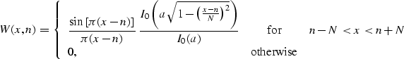 \begin{displaymath}
 W (x, n) = \left\{\begin{array}
{lcr} \displaystyle
 \frac{...
 ...n - N < x < n + N \\  0, & \mbox{otherwise} &\end{array}\right.\end{displaymath}