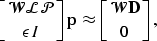 \begin{displaymath}
\left [\mathcal W\mathcal L\P \atop\epsilon I\right ] \bold p\approx \left [\mathcal W\bold D\atop0\right ], \end{displaymath}