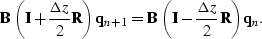 \begin{displaymath}
{\bf B} \, 
\left( {\bf I} + \frac{\Delta z}{2} {\bf R} \rig...
 ...left( {\bf I} - \frac{\Delta z}{2} {\bf R} \right) {\bf q}_{n}.\end{displaymath}