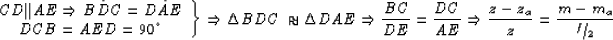 \begin{displaymath}
\left. {\begin{array}
{*{20}c}
 {CD\vert\vert AE \Rightarrow...
 ...\kern-0.1em/\kern-0.15em
\lower0.25ex\hbox{$\scriptstyle 2$}}}}\end{displaymath}