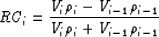\begin{displaymath}
RC_i=\frac{V_i\rho_i-V_{i-1}\rho_{i-1}}{V_i\rho_i+V_{i-1}\rho_{i-1}}\end{displaymath}