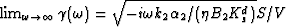 $\lim_{\omega\rightarrow \infty} \gamma(\omega) = 
\sqrt{-i\omega k_2 \alpha_2/(\eta B_2 K_s^d)} S/V$