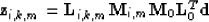 \begin{displaymath}
\bold z_{i,k,m} = \bold L_{i,k,m} \bold M_{i,m} \bold M_0 \bold L_0^T \bold d\end{displaymath}
