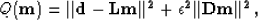 \begin{displaymath}
Q(\bf m) = \vert\vert\bf d- \bf L\bf m\vert\vert^2 + \epsilon^2 \vert\vert\bf D \bf m\vert\vert^2
,\end{displaymath}