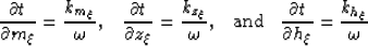 \begin{displaymath}
\frac{\partial t}{\partial m_\xi} = \frac{k_{m_\xi}}{\omega}...
 ...\;
\frac{\partial t}{\partial h_\xi} = \frac{k_{h_\xi}}{\omega}\end{displaymath}