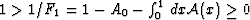 $1 \gt 1/F_1 = 1 - A_0 - \int_0^1\,dx{\cal A}(x) \ge 0$