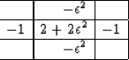 \begin{displaymath}
\quad
\quad
\begin{array}
{\vert r\vert r\vert r\vert} \hlin...
 ...+2\epsilon^2 & -1\ \hline
& -\epsilon^2 & \ \hline\end{array}\end{displaymath}