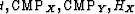 $t, {\rm CMP}_X, {\rm CMP}_Y,H_X$