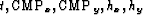$t, {\rm CMP}_x, {\rm CMP}_y,h_x,h_y$