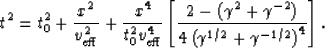 \begin{displaymath}
t^2 = t_0^2 + \frac{x^2}{v_{\rm eff}^2} + \frac{x^4}{t_0^2 v...
 ...)}{4 \left( \gamma^{1/2} + \gamma^{-1/2} \right ) ^4} \right ].\end{displaymath}