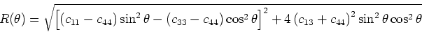\begin{displaymath}
v_{sh}^2(\theta) = \frac{1}{\rho}\left[c_{44}
+ (c_{66}-c_{44})\sin^2\theta\right].
\end{displaymath}