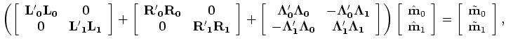 $\displaystyle \left ( \left [ \begin{array}{ccc} {\bf H_0 } & {\bf0 }  {\bf0 ...
...begin{array}{cc} \tilde {\bf m}_{0}  \tilde {\bf m}_{1} \end{array} \right ],$