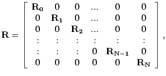 $\displaystyle {\bf\Lambda }= \left [ \begin{array}{cccccc} {\bf\Lambda_{0}}&{\b...
...\bf0 }&{\bf0 }&{\bf ...}&{\bf0 }&{\bf0 }&{\bf\Lambda_{N}} \end{array} \right ].$