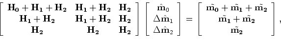 \begin{displaymath}\begin{array}{ll} \left ( \left [ \begin{array}{ccc} {\bf H_0...
... {\bf m_2} \tilde {\bf m_2} \end{array} \right ], \end{array}\end{displaymath}