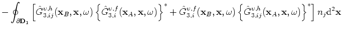 $\displaystyle - \oint_{\partial\mathbf{D}_0} \left[ \hat{G}_{3,i3}^{\upsilon,h}...
...athbf{x},\omega) \right\}^*\right] \mathrm{d}^2\mathbf{x} \hspace{.25cm}\notag,$