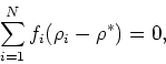 \begin{displaymath}
\sum_{i=1}^N f_i(K_i - K^*)P^{*i} = 0,
\end{displaymath}