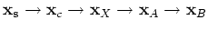 $ \vert\mathbf{x}_X-\mathbf{x}_s\vert = \vert\mathbf{x}_X - \mathbf{x}_c\vert + \vert\mathbf{x}_c - \mathbf{x}_s\vert$