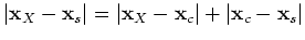 $ \vert\mathbf{x}_c - \mathbf{x}_s\vert + \vert\mathbf{x}_A - \mathbf{x}_c\vert = \vert\mathbf{x}_A-\mathbf{x}_s\vert$