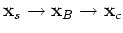 $ \vert\mathbf{x}_c - \mathbf{x}_s\vert = \vert\mathbf{x}_c-\mathbf{x}_B\vert + \vert\mathbf{x}_B-\mathbf{x}_s\vert$
