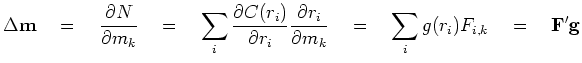 $ \Delta \bold m = \bold F'\bold g$