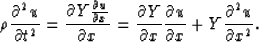 \begin{displaymath}
\rho {\partial^2 u \over \partial t^2} = {\partial Y {\parti...
 ...tial u \over \partial x} + Y {\partial^2 u \over \partial x^2}.\end{displaymath}