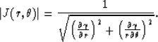 \begin{displaymath}
\vert J(r,\theta)\vert = {1 \over \sqrt{\left({\partial \gam...
 ...t)^2+\left({\partial \gamma \over r\partial \theta}\right)^2}}.\end{displaymath}