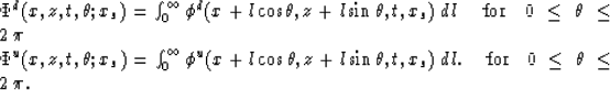 \begin{eqnarraystar}
\Phi^d(x,z,t,\theta;x_s) &=& \int_{0}^{\infty} \phi^d(x + l...
 ...;\; \mbox{for} \;\;\;
0 \; \leq \; \theta \; \leq \; 2 \; \pi.\end{eqnarraystar}