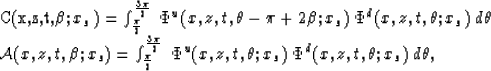 \begin{eqnarraystar}
{\cal C}(x,z,t,\beta;x_s) &=& \int_{\pi \over 2}^{3 \pi \ov...
 ...x,z,t,\theta;x_s) \; \Phi^d(x,z,t,\theta;x_s) \; d\theta, \\  \end{eqnarraystar}